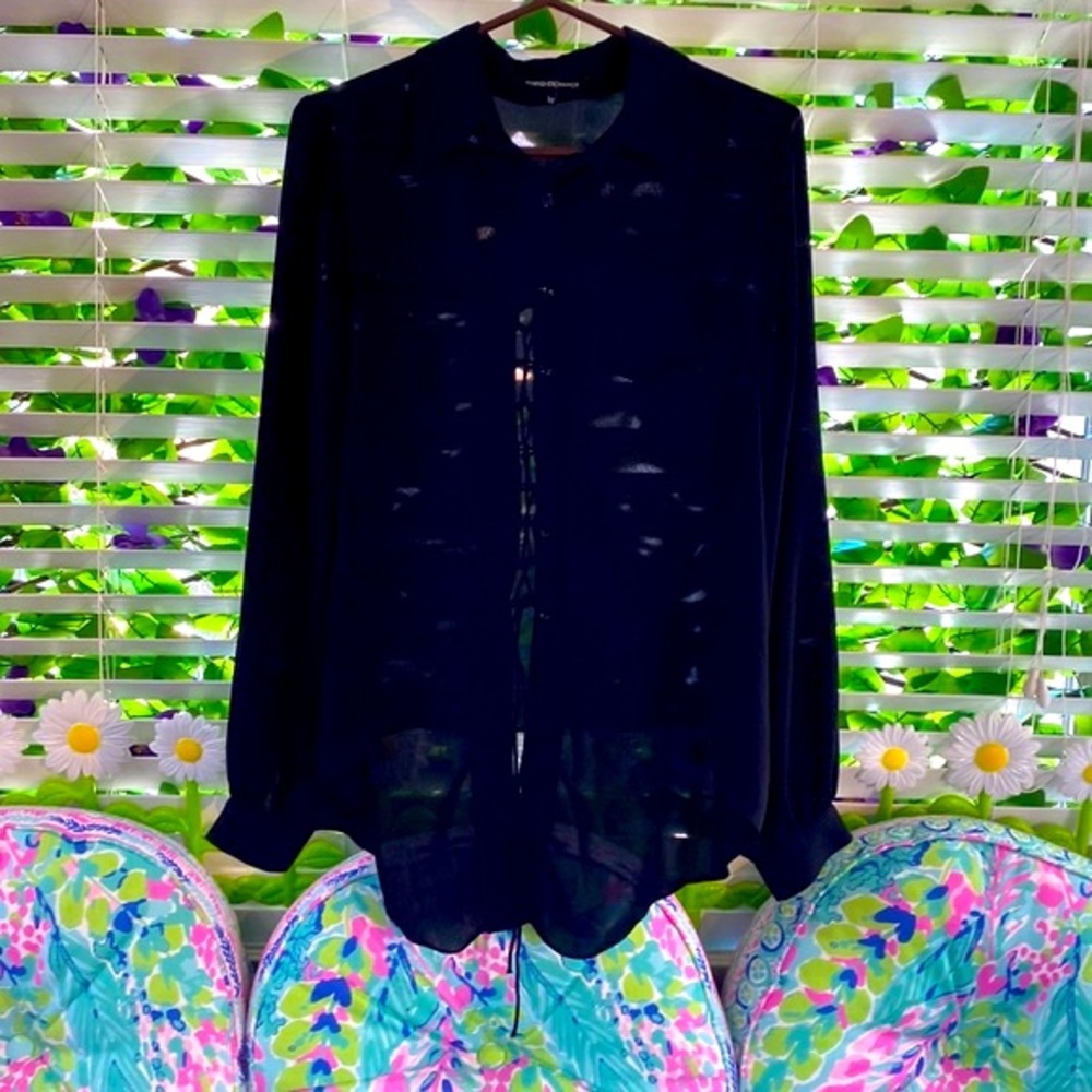 Foreign Exchange sheer black top with lace up back